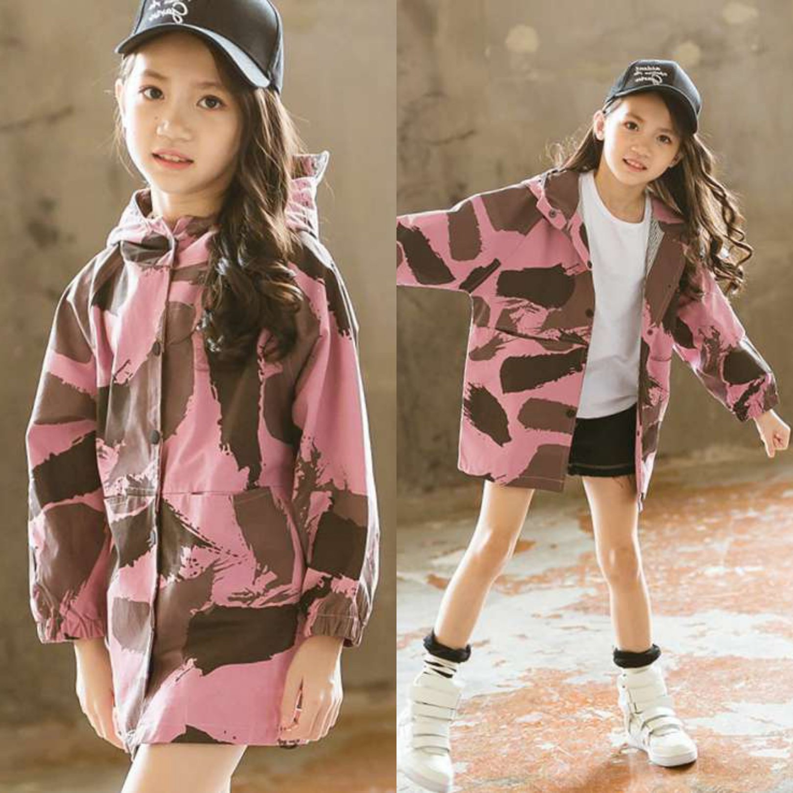 Paper-like T186 children in meat T186 with long version of double layer with cap windcoat paper sample