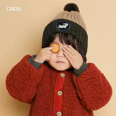 papa autumn and winter men and women baby wool hat baby sleeve head ear hat children foreign pie color color knit hat