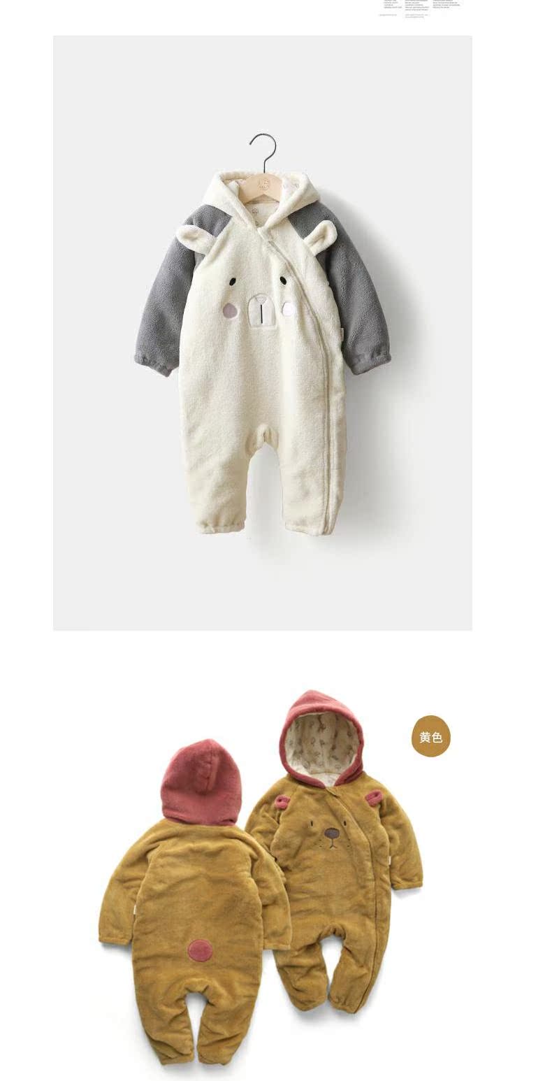 Papa trẻ sơ sinh lông cừu romper đàn ông và phụ nữ bé quilted ấm jumpsuit ấm mùa thu và mùa đông mũ trùm quần áo trẻ sơ sinh thu đông