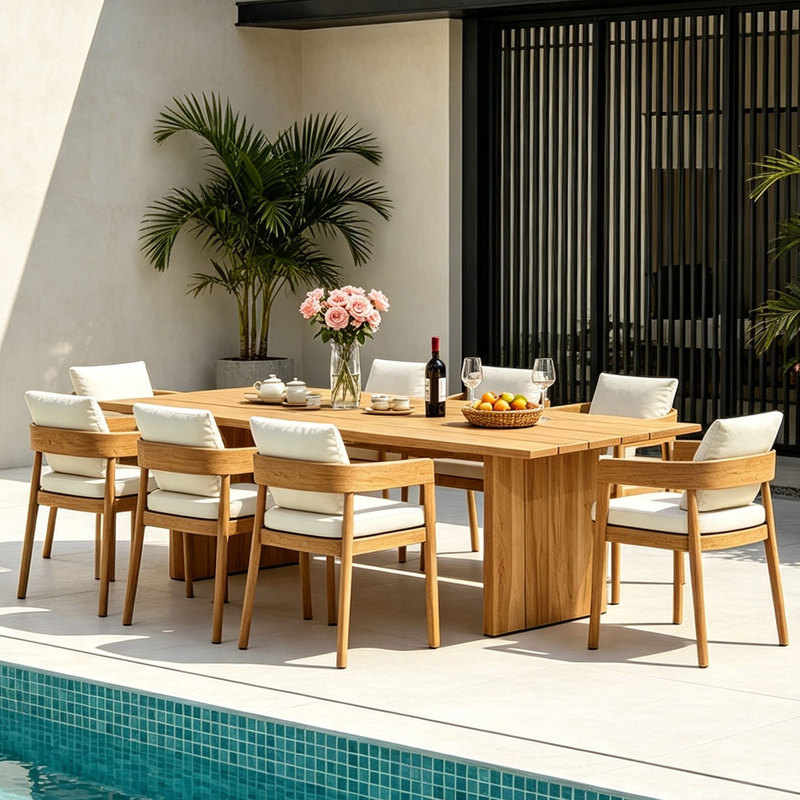 Outdoor Tables and Chairs Courtyard Villa High-End Teak Old Color Open-Air Garden Hotel Terrace Anti-Corrosion Wood Table and Chair Combination Outdoor Tables and Chairs Courtyard Villa High-End Teak Old Color Open-Air Garden Hotel Terrace Anti-Corrosion Wood Table and Chair Combination