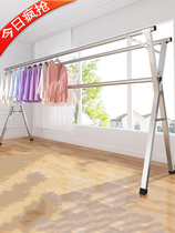 Large X-shaped stainless steel clothes rack floor-to-ceiling folding thickened double pole household cool clothes hanger activity drying quilt