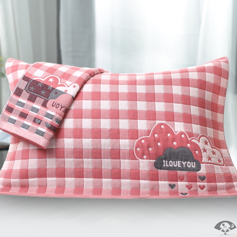 Pure cotton gauze pillow towel pair of upscale European-style couple pillows headscarf cover full cotton towel style home single child-Taobao