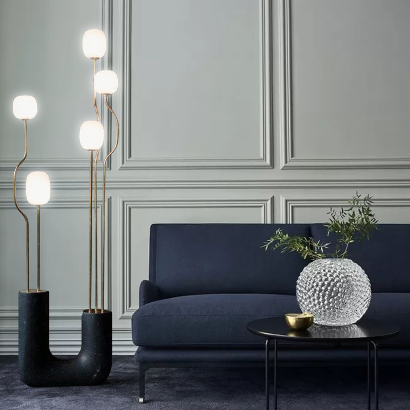 Modern light luxury living room vertical bedside lamp U-shaped imitation marble simple Nordic floor lamp