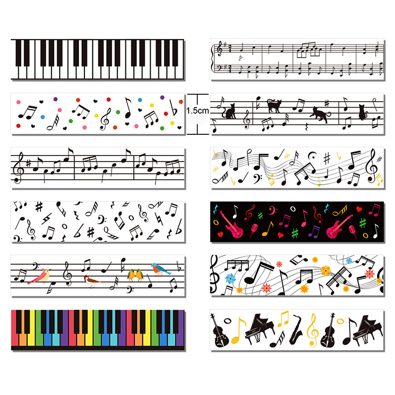 Musical Note Washi Tape DIY Decoration for Journals, Tear-Off Creative Music Elements Stationery, Piano Keys, Musical Instrument Patterns, Sheet Music