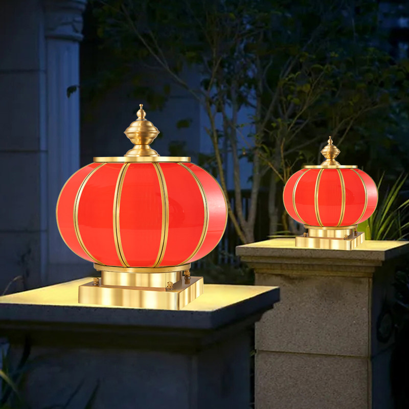 Column Headlights Outdoor Walled Door Column Villa Courtyard Full Copper Waterproof Large Doorway Rural Pillar on Lamp Solar