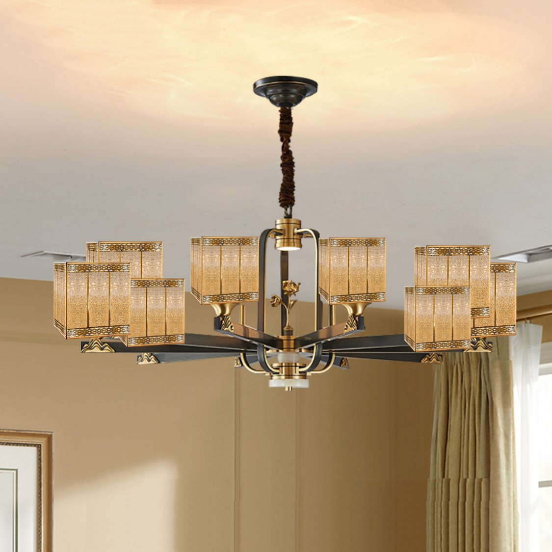 Post-modern all-copper living room light luxury chandelier lighting main lamp in Nordic bedroom crystal lamp lighting molecular lamp atmosphere