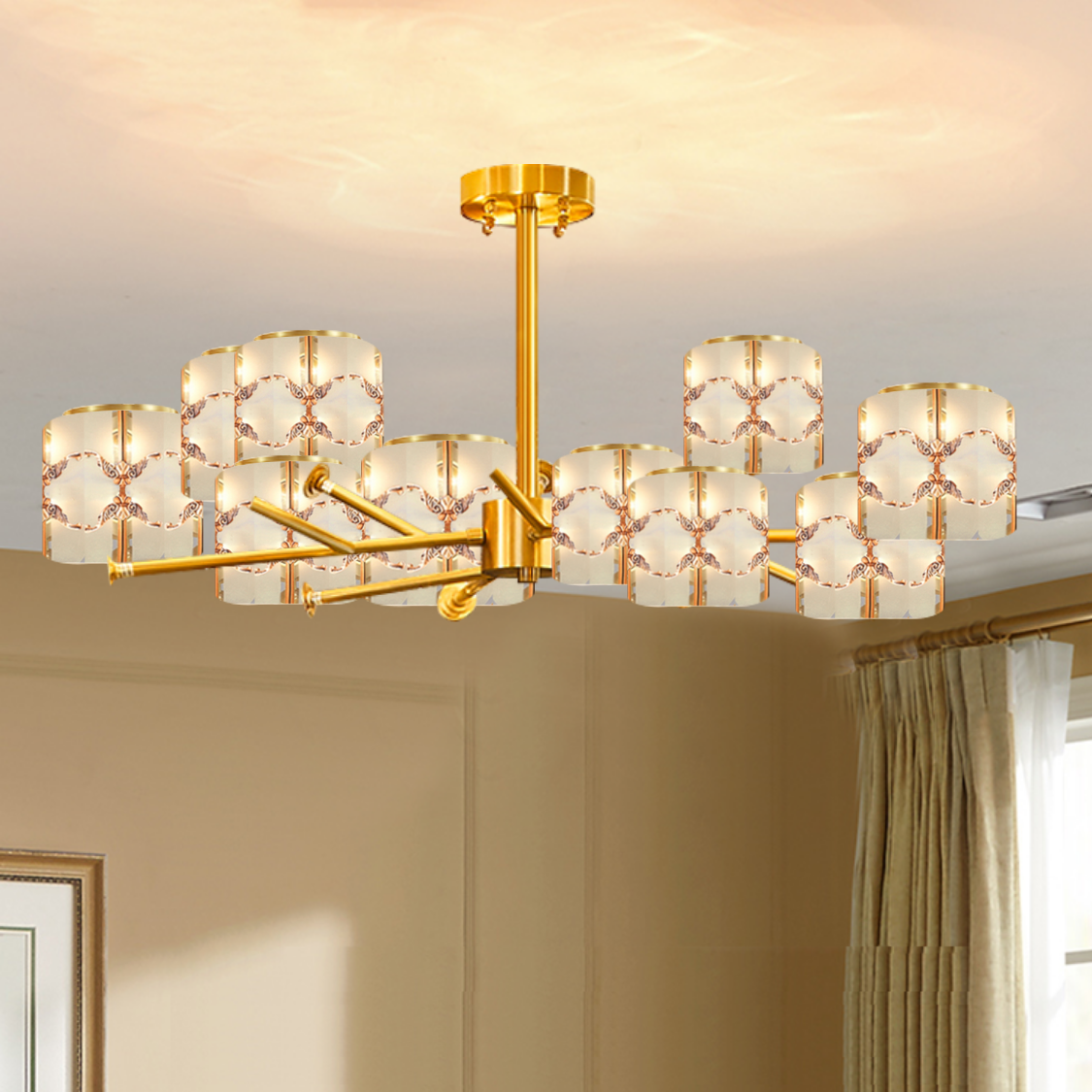 All-copper post-modern design chandelier creative personality art living room lamp Nordic simple light luxury dining room bedroom lamp