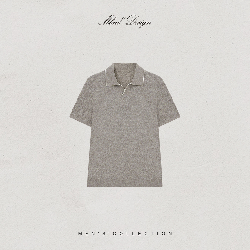 Mbnl-F Qin Lei Men's Clothing「14-Pin Seagull Collar」Cotton Jacquard Knitted Polo Shirt Ll-Wzpl10043