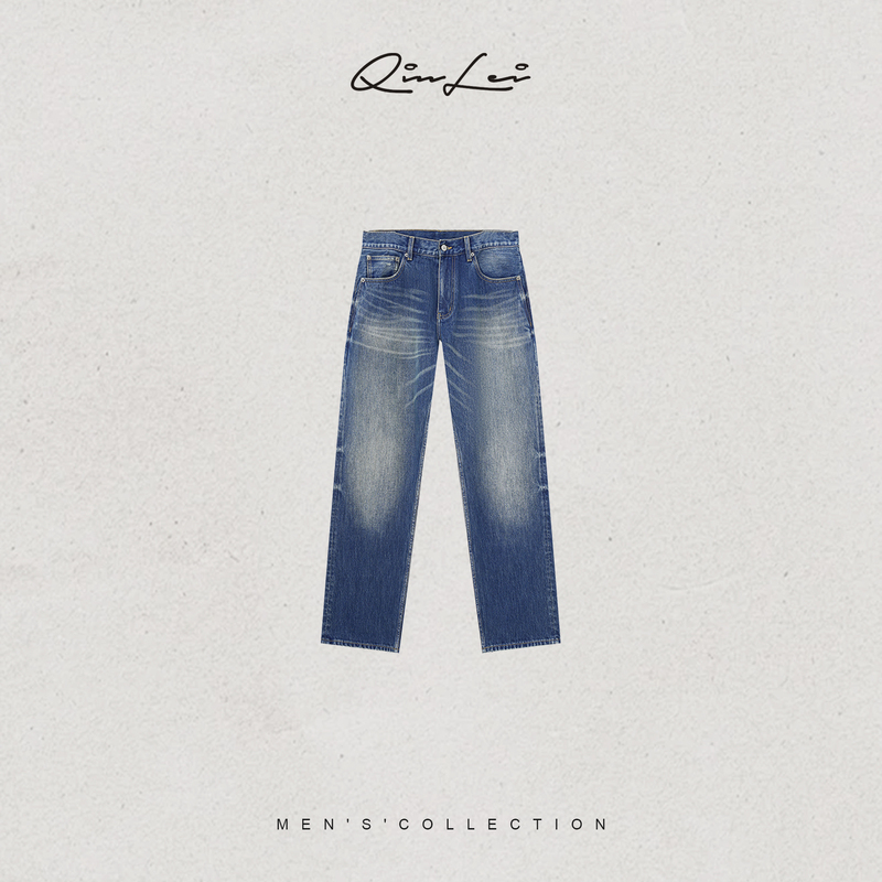Mbnl-F Qin Lei Men's Clothing「Aged. Gradient」Cotton Plain Straight-Leg Jeans Ll-Wkz20122