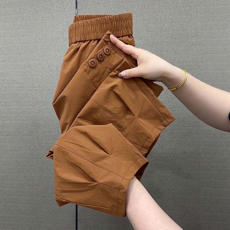New Product Special Offer: Ice Silk Three-Quarter Harem Pants for Women, Summer Thin Casual Quick-Drying Cargo Pants with Drape Effect, Sports Pants