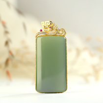 Mustache brother jewelry and Tian jade pendant Russian jasper powder green ice material 18K gold inlaid nothing card no structure