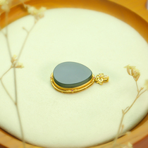 Huzi Ge jewelry Hetian jade pendant Taqing first-class fine material 18K gold inlaid jade original design
