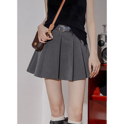 High-Waisted Suit A-Line Short Skirt for Women, Age-Reducing Pleated Skirt, Retro Splicing, Versatile, Anti-Exposure Lining, Slimming Half Skirt