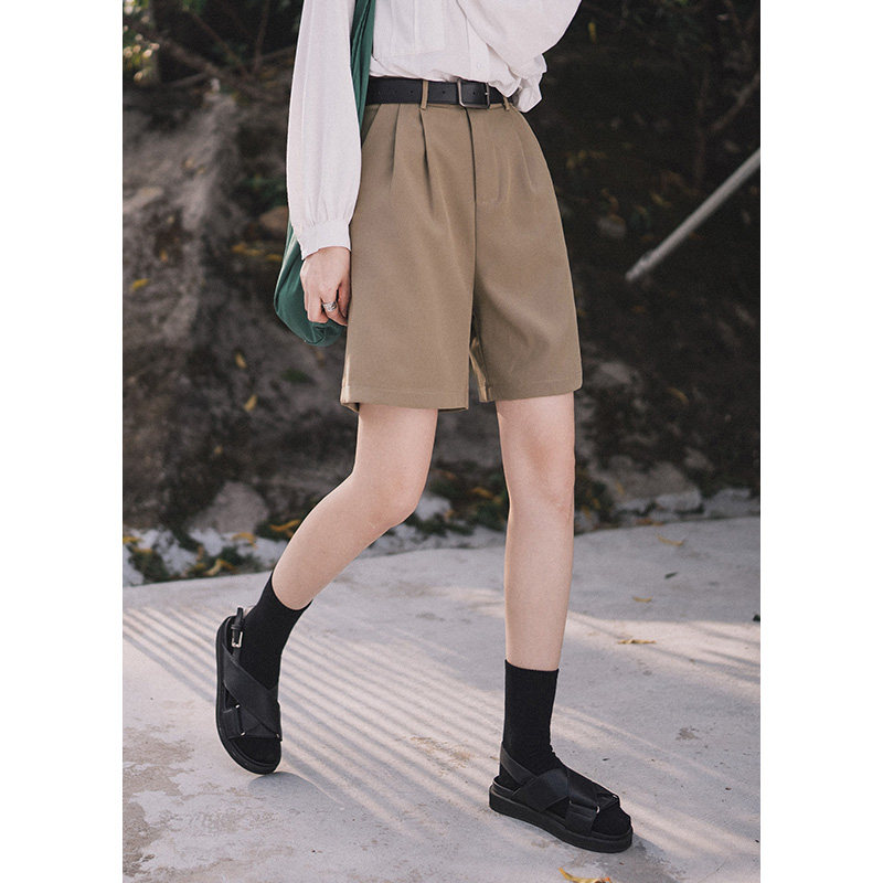 High waist suit 50% Pants Woman Summer New Loose Slim Straight Cylinder 50% Pants Minima Casual Broadlegged Shorts Black