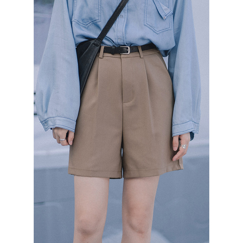 Spring Summer Suit 50% Pants Woman New High Waist Brief About 100 Lap Straight Drum Pants Loose Lean Casual Broadlegged Shorts