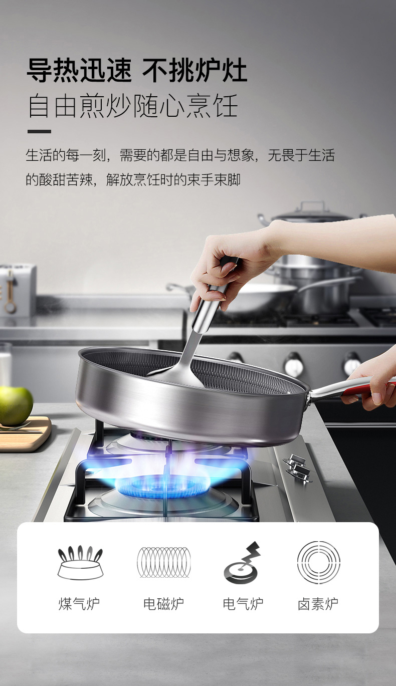 德国顶级厨具 康巴赫 316不锈钢平底锅 不粘锅煎锅 26cm 图6
