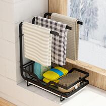 2021 Kitchen used hemp cloth frame Kitchen Rag Rack Wall-mounted Free punching table shelves Airing Sponge Dishwashing