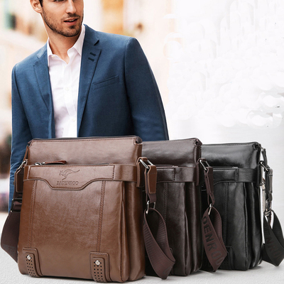 袋鼠男士商务包真皮休闲手提包斜跨单肩包潮