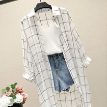 Blue plate shirt female sunscreen student Han Edition loose and mid-long summer sun shirt coat