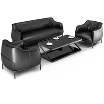 Modern simple three-person boss manager negotiates sofa with business reception office sofa coffee table
