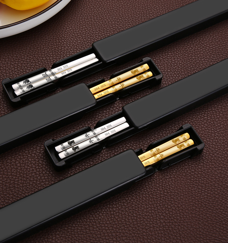 304 Stainless Steel Chopsticks, Outdoor Portable Tableware, Twelve Zodiac Portable Chopsticks, Convenient Storage Box for Students and Office Workers