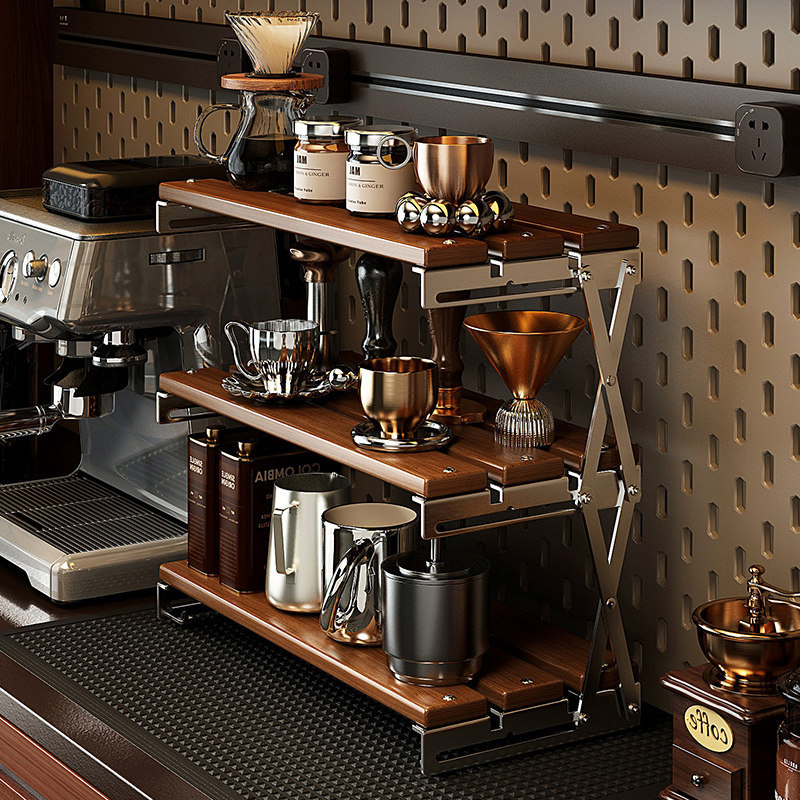 Medieval-Style Coffee Storage Rack, Multi-Layer Foldable High-End Light Luxury Cup Storage and Organization Rack for Desktop Bar Setup