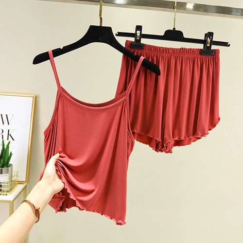 Летняя пижама, комплект, шорты, жилет, эффект подтяжки, оверсайз