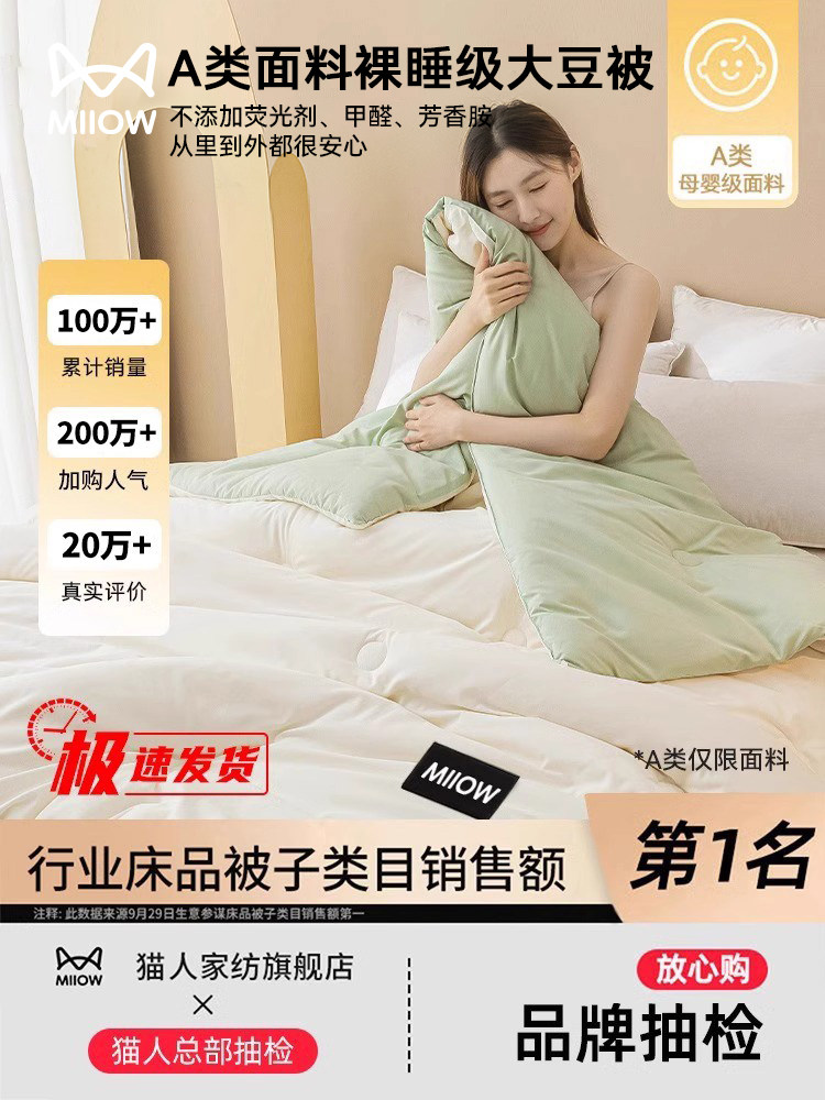 Cat-Themed Soy Fiber Quilt, Thickened Winter Quilt, Warm Cotton Quilt Core, Spring and Autumn Single Dormitory Air-Conditioning Quilt, Suitable for All Seasons