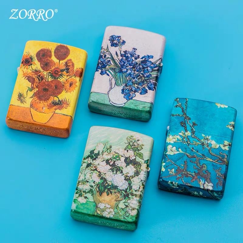 New Sullo ZORRO Kerosene Lighter Windproof Color Print Van High Apricot Flowers Sunflower Creative Lighter Color Send man