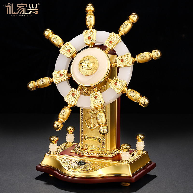 Jade Collar Rudder Swing Piece Office Desktop Home Wine Cabinet Living-room Trim Rudder Wheel Helmsman Business Gift