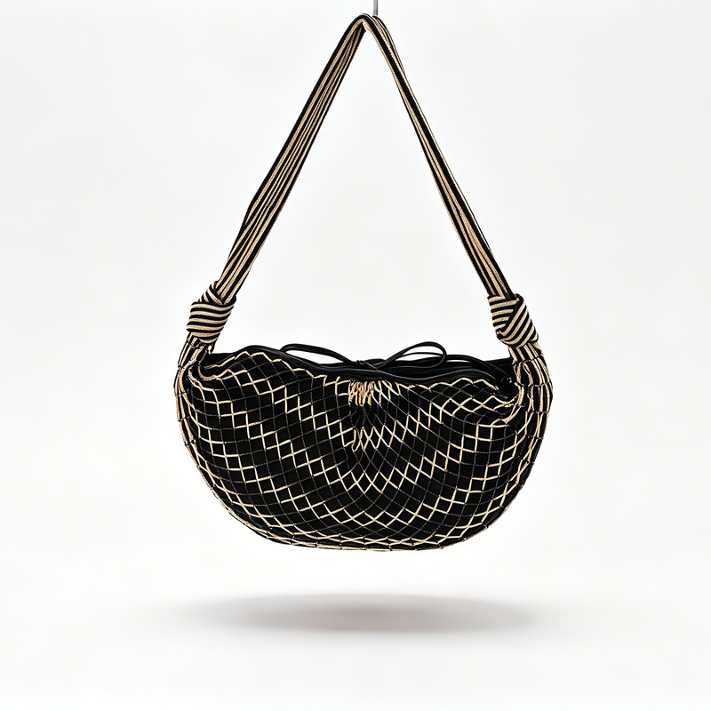 Lema**Re【Made in China by a Third-Party Manufacturer】Fishing Net Croissant Bag with Contrasting Color Mesh, Unisex and Versatile Lema**Re【Made in China by a Third-Party Manufacturer】Fishing Net Croissant Bag with Contrasting Color Mesh, Unisex and Versatile