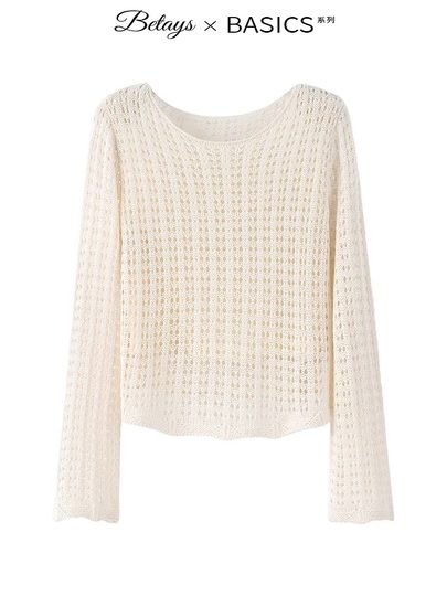 Counter echte gestrickte Hohlbluse für Damen 2025 Frühling und Sommer langärmeliges schwarzes Mesh-Sonnenschutz-High-End-Kurzoberteil