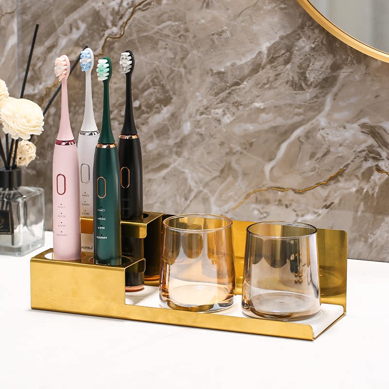 Punch-free wall hanging toothbrush holder Bathroom table top light luxury storage gargle cup set home electric toothbrush holder