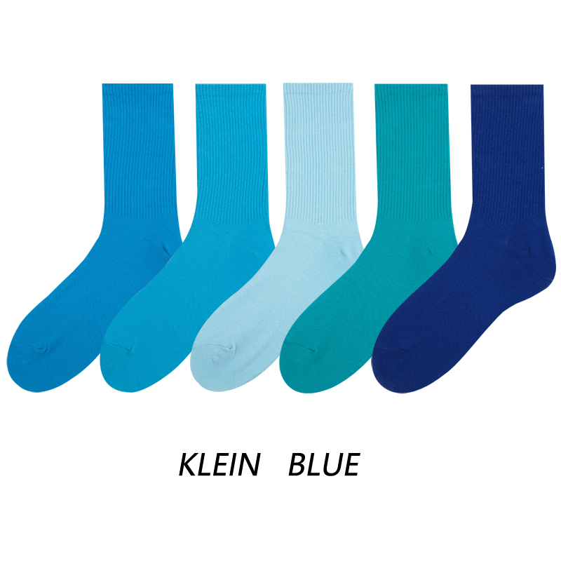 Klein Blue Socks for Women, Suitable for Spring and Autumn, Trendy Pure Cotton Mid-Calf Socks, Blue Sapphire Candy Color Slouch Socks