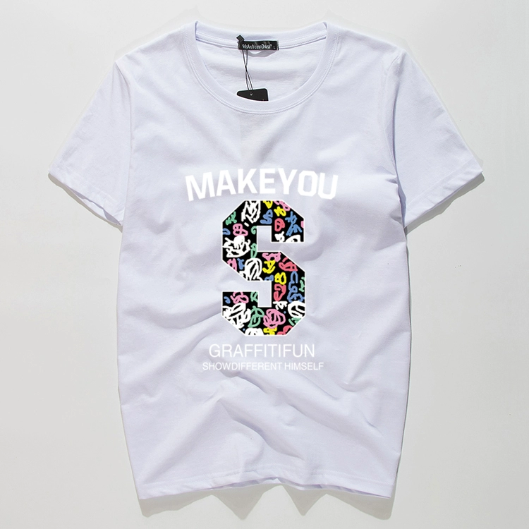 Mùa hè mới, áo thun nam ngắn tay cộng với phân bón để tăng chất liệu cotton cổ tròn in 5XL tay áo thể thao thông thường áo phông nam tay ngắn cổ trụ