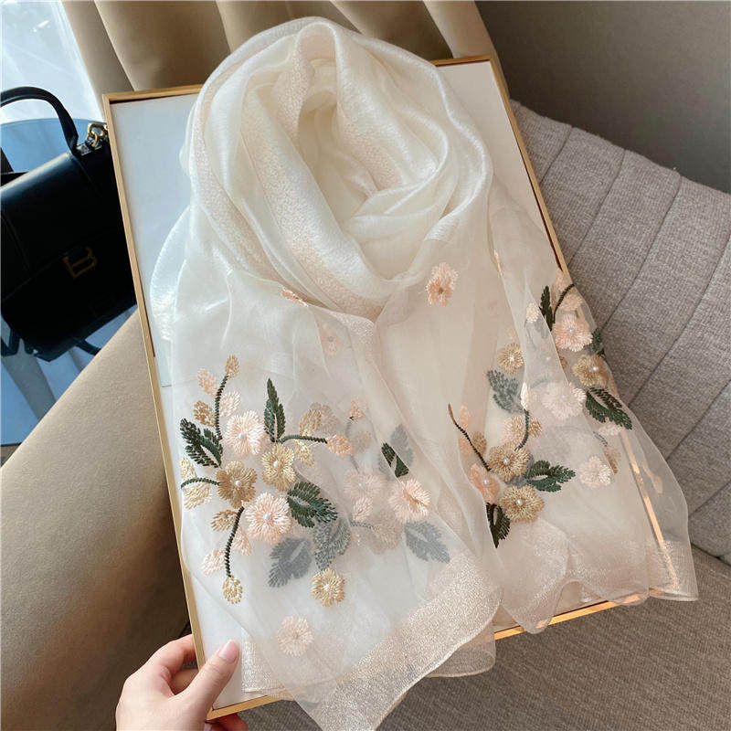 New Begonia Flower Silk Blend Silk Scarf for Women, Fashionable and Versatile, Korean Style, Perfect Gift for Middle-Aged Mothers