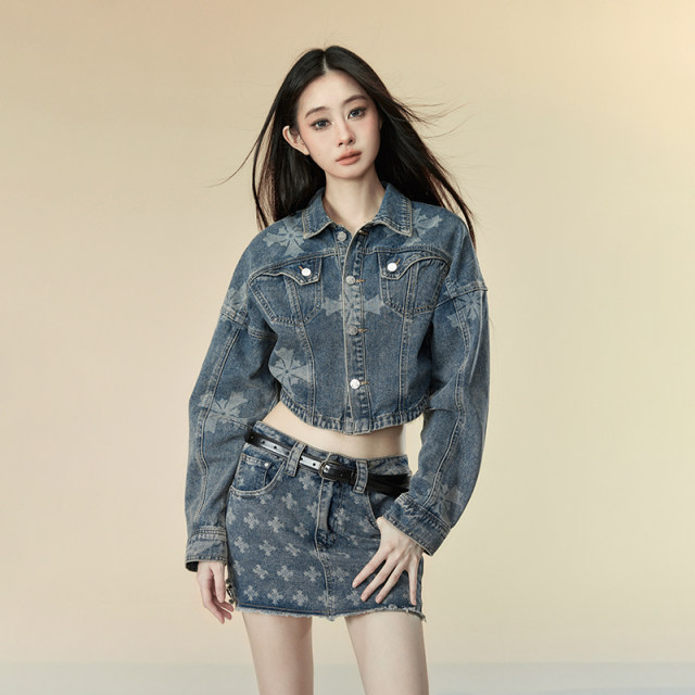 Lexuris Denim Tour Denim Print Suit Skirt Pants suit