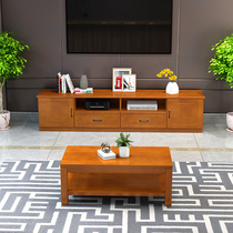 Solid wood TV cabinet modern minimalist small family living room lockers Nordic full solid wood TV cabinet tea table combinations