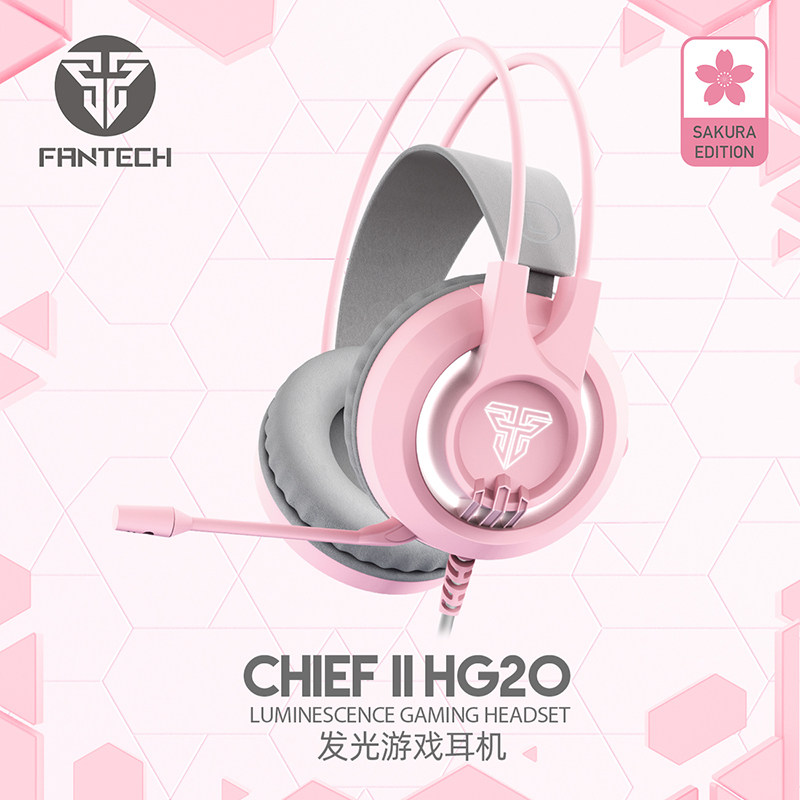 FANTECH HG20 pink head-mounted video game headset wired with microphone luminous cool computer