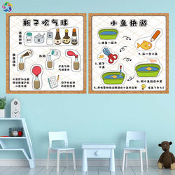 The background of the kindergarten science zone creation science experiment operation steps ring theme wall layout cartoon wall stickers