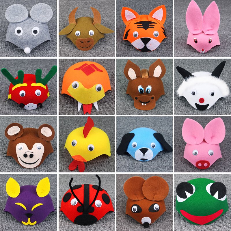 Children perform hat chickoo dog rabbit tiger headdress 12 Zodiao kindergarten small animal performing cap