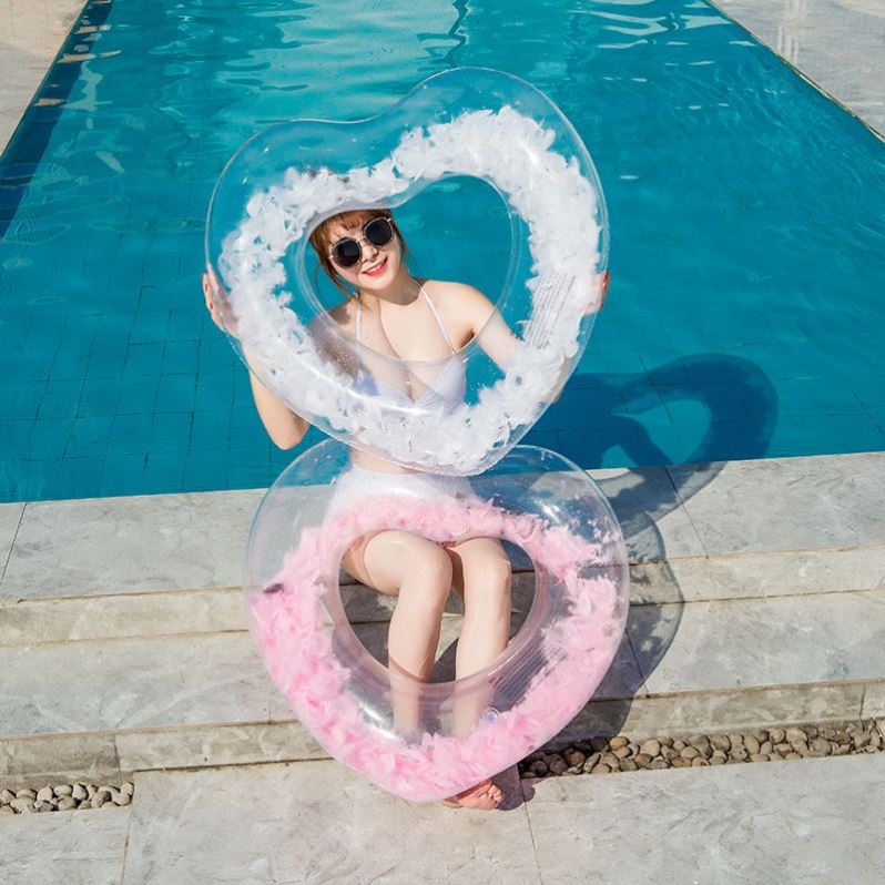 Net red feather swimming circle adult boy and girl thickened underarm ring full transparent inflatable life-saving circle water floating ring tide