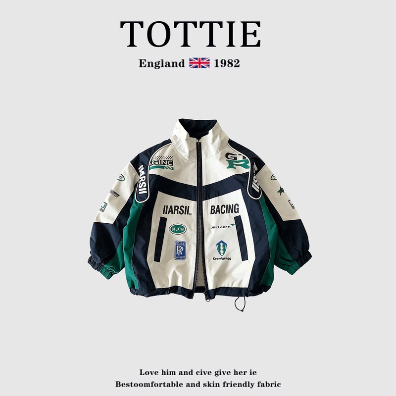 British Tottie Children's Spring and Autumn Korean-Style Trendy Handsome Biker Jacket Boys' Letter Print Jacket Windbreaker