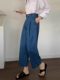 深蓝高腰牛仔裤女薄款夏季香蕉裤宽松显瘦阔腿裤小个子九分哈伦裤