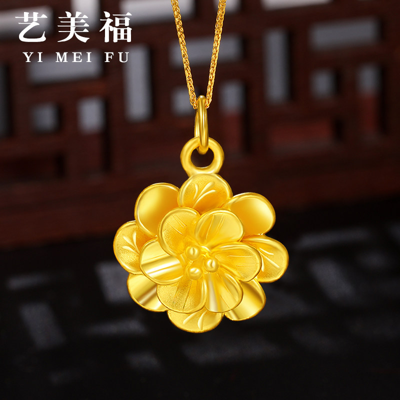 999 pure gold rose pendant female gold flower necklace pendant 3D hard gold pure gold gift for mother girlfriend