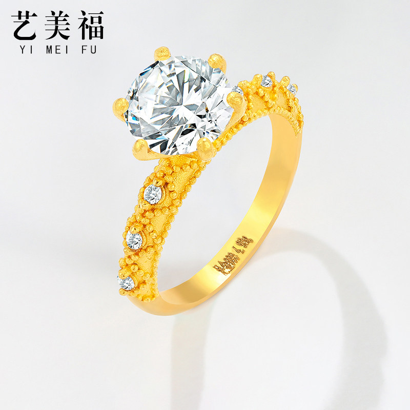 999 Pure Gold Moissanite Diamond Ring Filigree Gold Inlaid Diamond Ring Palace Wind Ring Wedding Ring Women's Ring