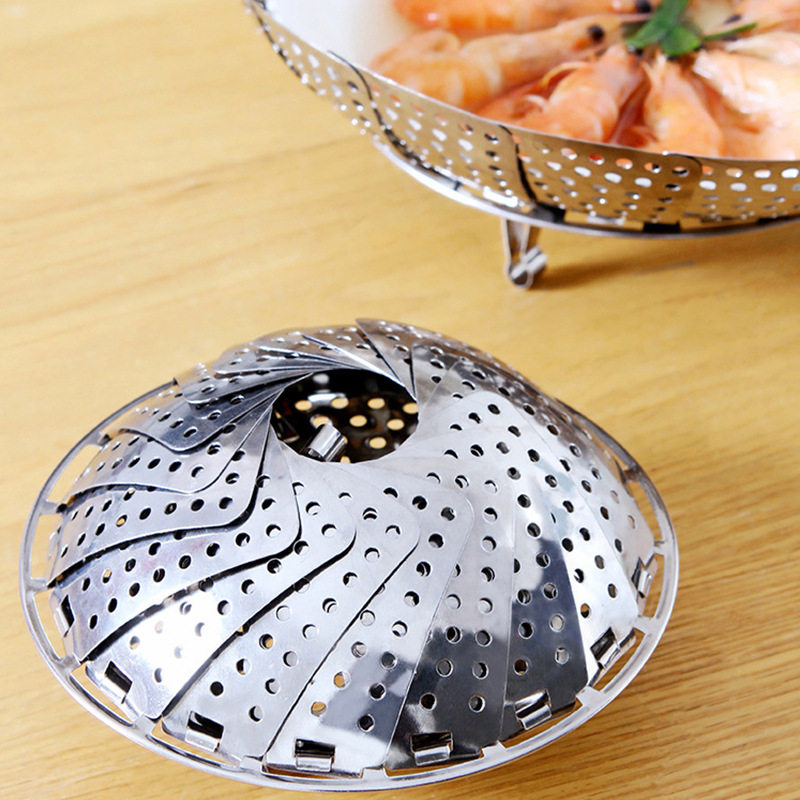 Stainless Steel Folding Steam Cage Rack Round Steam Household Pan Cage Drawer Steaming water Steaming Vegetable Rack Small steam cage Steamed Tray