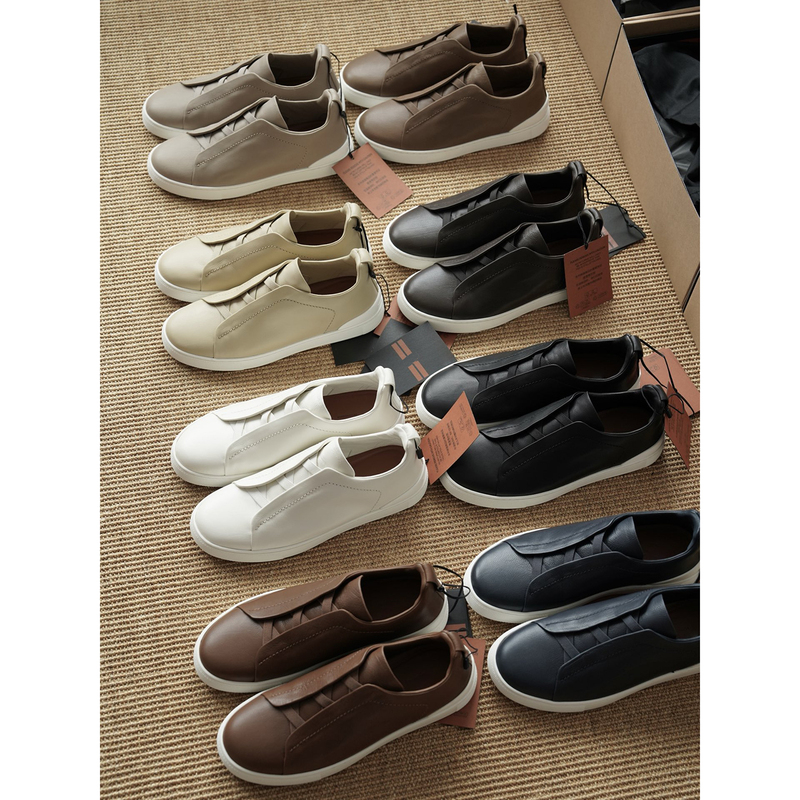 【Barislison】Guangdong-Made Export Business Slip-On Sneakers for Men, Suede Lychee Pattern Flat White Shoes