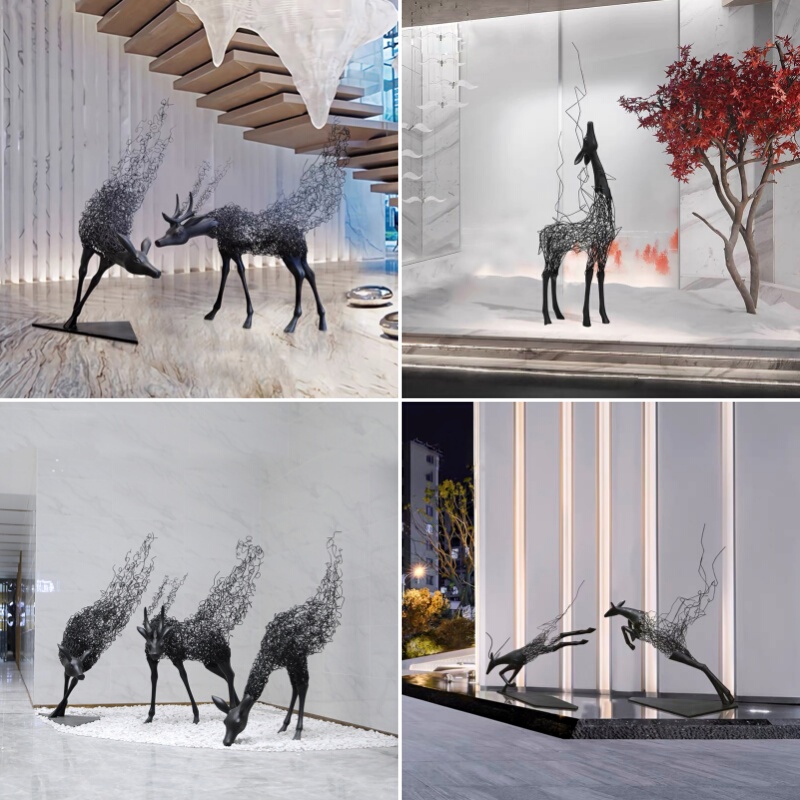 Iron Art Hollowed-Out Deer Sculpture, Wire Art Deer Ornament, Hotel Villa Clubhouse Sales Office Foot Bath Shop Decoration Iron Art Hollowed-Out Deer Sculpture, Wire Art Deer Ornament, Hotel Villa Clubhouse Sales Office Foot Bath Shop Decoration