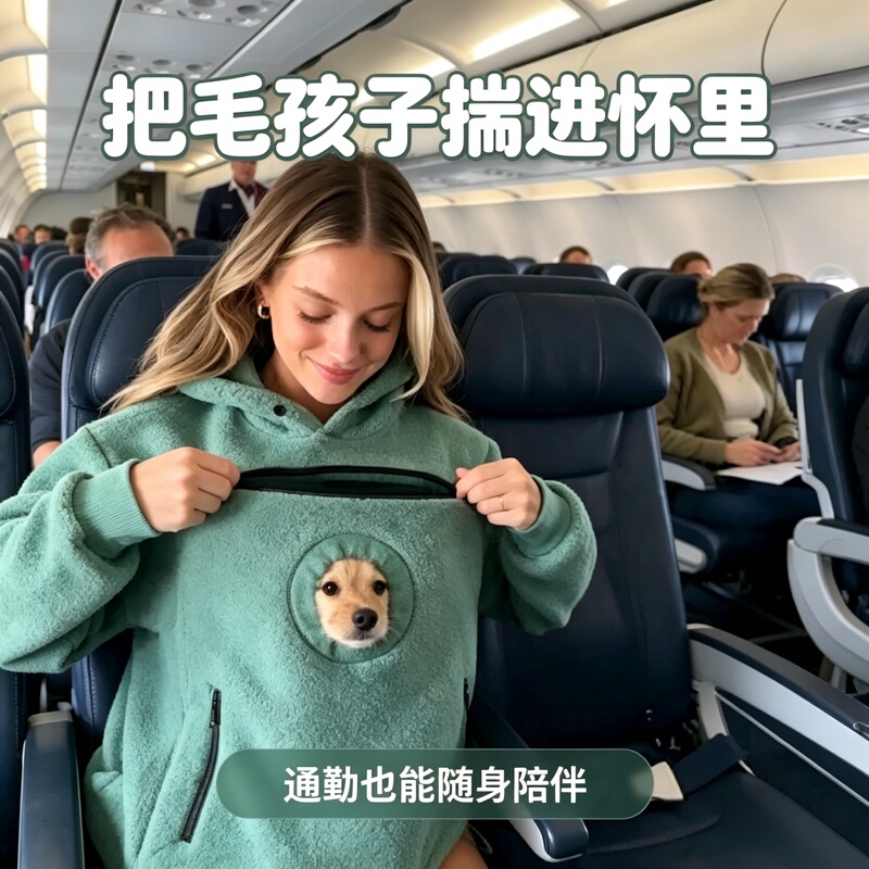 Hoodie with Pet Pocket, Can Hold a Cat or Kangaroo, Plush Hoodie, Creative Clothes for Pet Outing